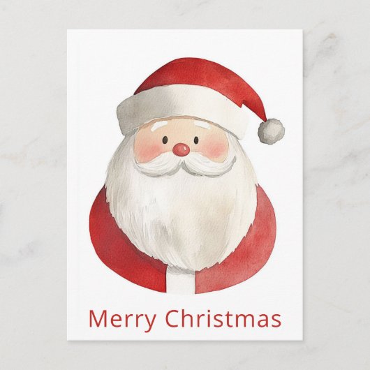 Cute Simple Minimalist Watercolor Santa Christmas ポストカード (正面)