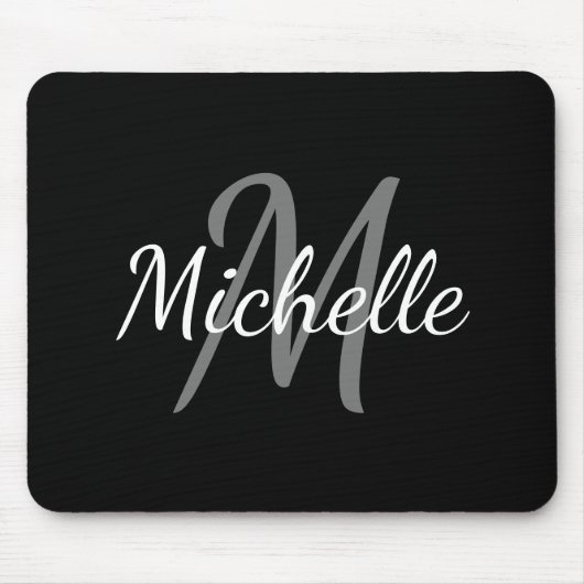 Cute Simple Modern Black and White Monogram マウスパッド (正面)