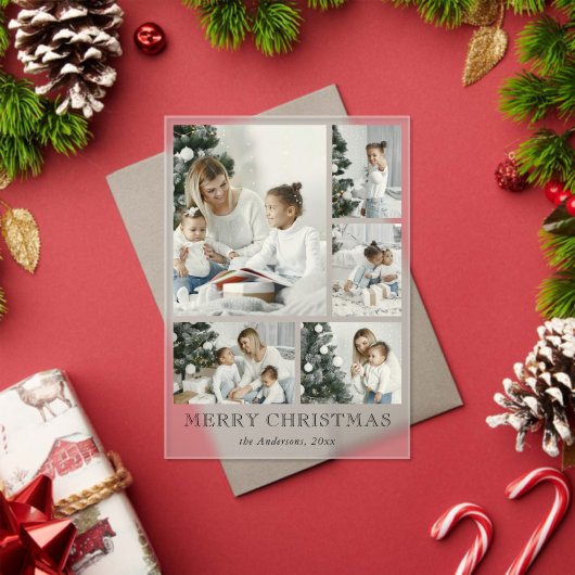 Cute Simple Photo Collage Christmas Holiday Card アクリル招待状 (インサイチュ (クリスマス))