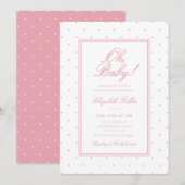 Cute Simple Pink Polka Dot Baby Shower 招待状 (正面/裏面)