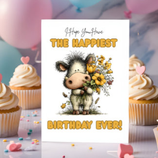 Cute & Simple Wild Boar Happiest Birthday Card カード
