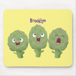 Cute singing artichokes vegetable cartoon マウスパッド