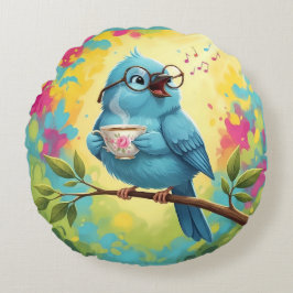 Cute Singing Blue Bird Round Pillow  ラウンドクッション