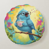 Cute Singing Blue Bird Round Pillow  ラウンドクッション (裏面)