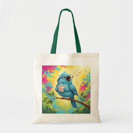 Cute Singing Blue Bird Tote Bag | Cozy Coffee Love トートバッグ