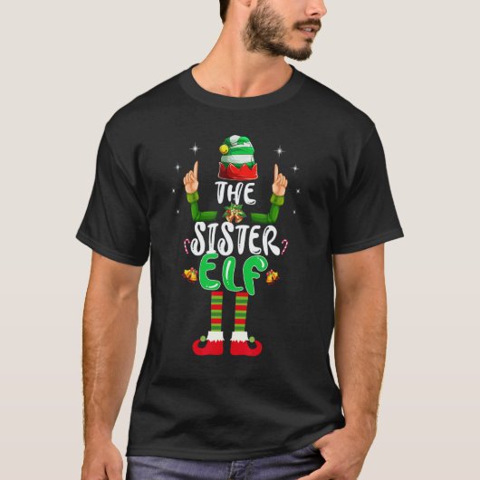 Cute Sister Elf Matching Family Group Christmas Pa Tシャツ (正面)