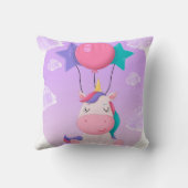 Cute Sitting Unicorn and Balloons Lilac クッション (裏面)