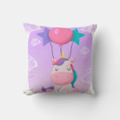 Cute Sitting Unicorn and Balloons Lilac クッション (正面)