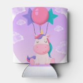 Cute Sitting Unicorn and Balloons Lilac 缶クーラー (裏面)