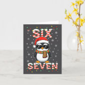 Cute Six Seven 67 Penguin Kids Christmas Holiday L カード (黄色い花)
