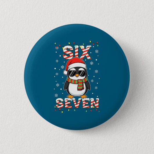 Cute Six Seven 67 Penguin Kids Christmas Holiday L 缶バッジ (正面)