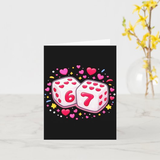 Cute Six Seven 6 7 Dice Valentines Day Shirt Funny カード (黄色い花)