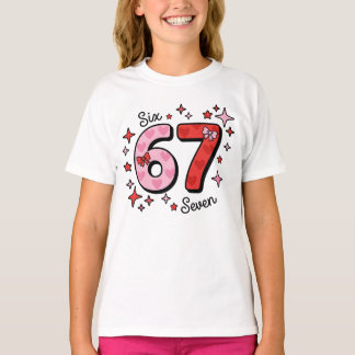 Cute Six Seven Meme – Pink & Red 6 7 with Hearts Tシャツ