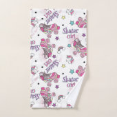 Cute Skater Girl Unicorn Roller Skate Pattern バスタオルセット (ハンドタオル)