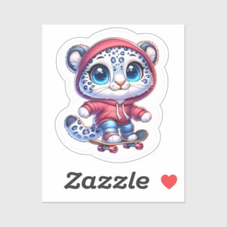 Cute Skating Snow Leopard Stickers Kawaii Sport シール
