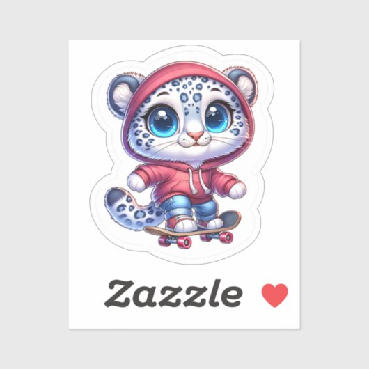 Cute Skating Snow Leopard Stickers Kawaii Sport シール (シート)