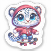 Cute Skating Snow Leopard Stickers Kawaii Sport シール (正面)