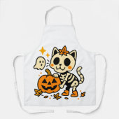 Cute Skeleton Cat All-Over Print Apron, Medium エプロン (正面)
