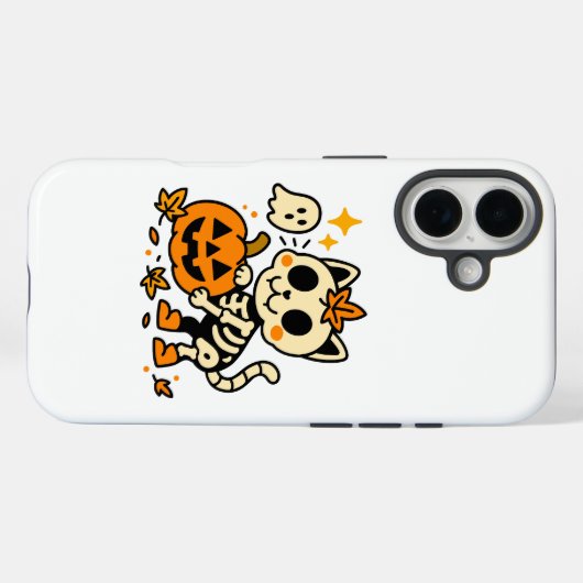 Cute Skeleton Cat with Pumpkin  Case-Mate iPhoneケース (裏面 (横))