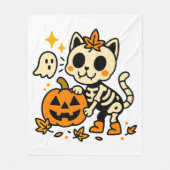 Cute Skeleton Cat with Pumpkin Fleece Blanket フリースブランケット (正面)