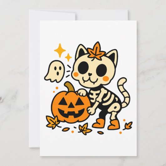 Cute Skeleton Cat with Pumpkin Invitation 招待状 (正面)