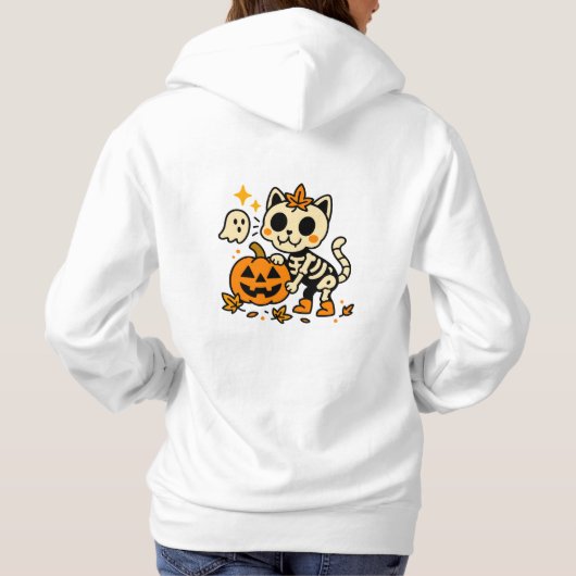 Cute Skeleton Cat with Pumpkin T-Shirt パーカ (裏面)
