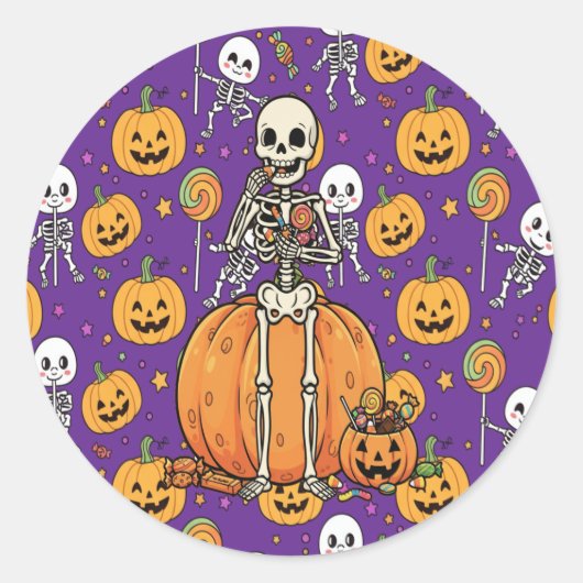 Cute Skeleton Fun For Halloween ラウンドシール (正面)