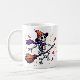Cute Skeleton Riding Broom Halloween Mug コーヒーマグカップ