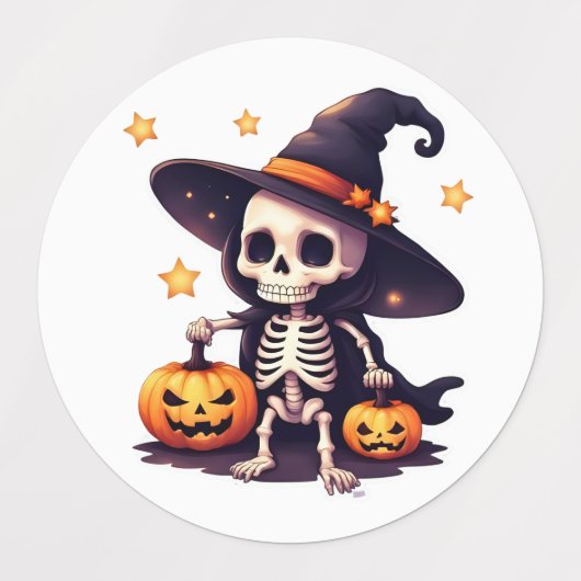Cute Skeleton Witch Halloween Stickers – Spooky Ka ラベル (デザイン2)