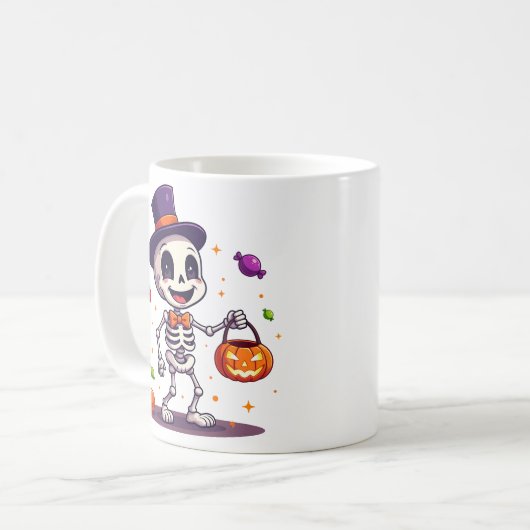 Cute Skeleton With Candy Halloween Mug コーヒーマグカップ (正面左)