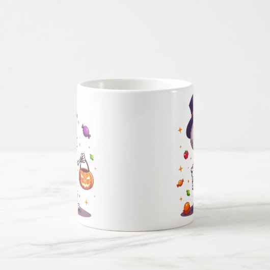 Cute Skeleton With Candy Halloween Mug コーヒーマグカップ (中央)