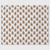 Cute Sketchy Gingerbread Man in Winter Hat Pattern ラッピングペーパー (フラット)