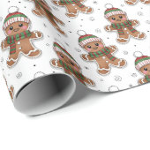 Cute Sketchy Gingerbread Man in Winter Hat Pattern ラッピングペーパー (ロールコーナー)