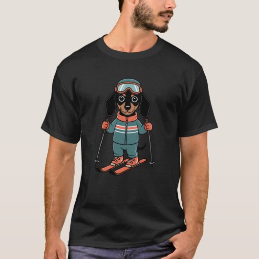 Cute Ski Dog Cartoon Winter Art Tシャツ (正面)