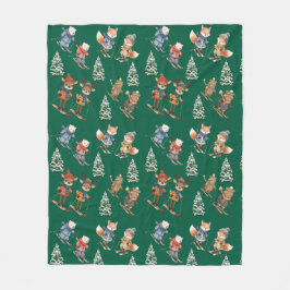 Cute Skiing Animals Fleece Blanket フリースブランケット