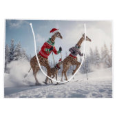 Cute Skiing Giraffe Family Christmas Personalized  ラージペーパーバッグ (裏面)