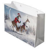 Cute Skiing Giraffe Family Christmas Personalized  ラージペーパーバッグ (裏面アングル)