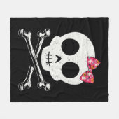 Cute Skull And Crossbones Pink Bow Tie Halloween S フリースブランケット (正面(横))
