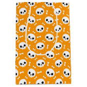 Cute Skull & Bones Halloween Pattern ミディアムペーパーバッグ (正面)