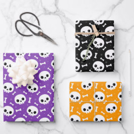 Cute Skull & Bones Halloween Patterns ラッピングペーパーシート