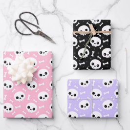 Cute Skull & Bones Halloween Patterns ラッピングペーパーシート