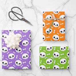 Cute Skull & Bones Halloween Patterns ラッピングペーパーシート