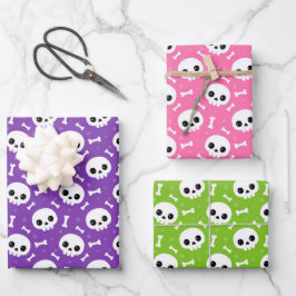 Cute Skull & Bones Halloween Patterns ラッピングペーパーシート