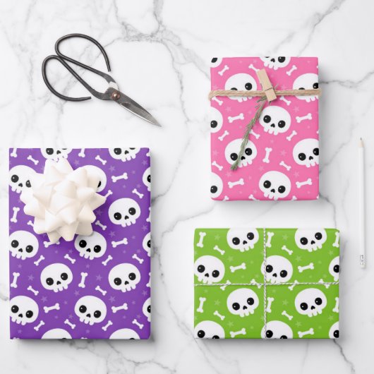 Cute Skull & Bones Halloween Patterns ラッピングペーパーシート (正面)