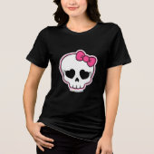 Cute Skull with Pink Bow – Spooky Kawaii Women’s  トライブレンドＴシャツ (正面)