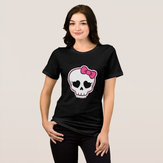 Cute Skull with Pink Bow – Spooky Kawaii Women’s  トライブレンドＴシャツ (正面全面)