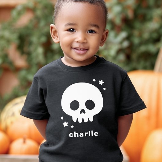 Cute skull with stars and name kids Halloween トドラーTシャツ
