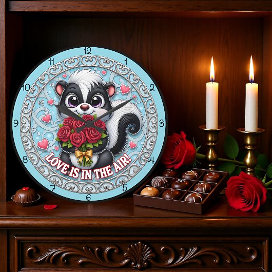 Cute Skunk Love Is In The Air ラージ壁時計