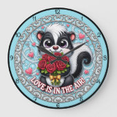 Cute Skunk Love Is In The Air ラージ壁時計 (正面)