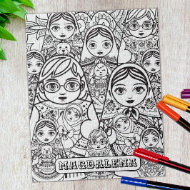 Cute Slavic Folk Art Nesting Dolls Adult Coloring ジグソーパズル
